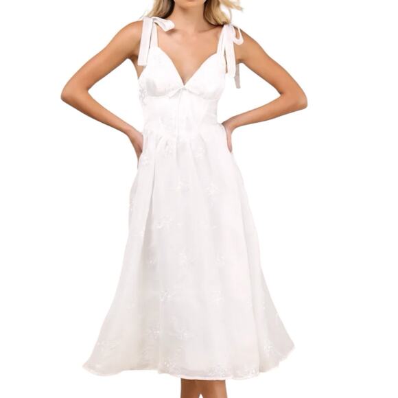 Lulu's Dresses & Skirts - NWT Lulus Aero White Embroidered Tie Strap A Line Midi Dress Size Large
